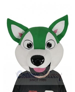 White and Green Husky Dog Mascot Costume Head Only	