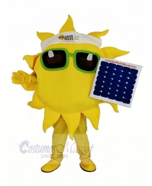 Funny Sun Holding a Solar Panel Mascot Costume	