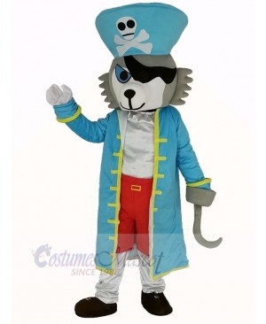 Pirate Wolf in Blue Coat Mascot Costume Animal