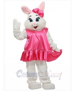 Cute Easter Bunny Mascot Costume Animal in Pink Dress