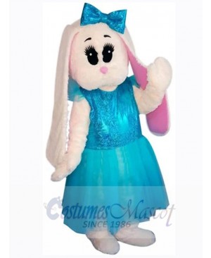 Cute Bunny Mascot Costume Animal in Blue Dress