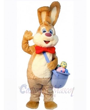 Friendly Bunny Mascot Costume Animal with Red Bow Tie