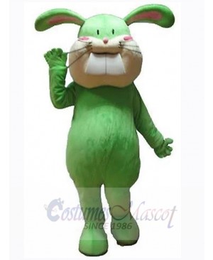 Green Bunny Mascot Costume Animal with Big Apice Teeth