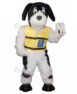 Black and White Hairy Dog Mascot Costume with Yellow Vest Animal
