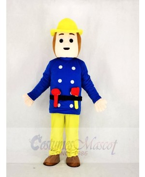 Realistic Fireman Sam In Blue Coat Mascot Costume Cartoon