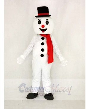 Cute Snow Man with Hat Mascot Costume Cartoon	