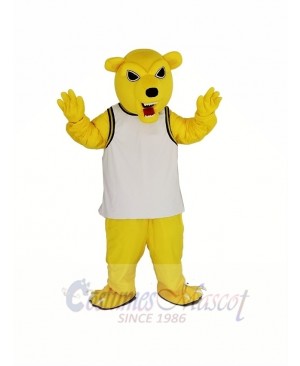 Yellow Funny Bear in White Shirt Mascot Costume