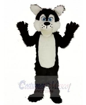 Long Wool Big Black Wolf Mascot Costume Animal