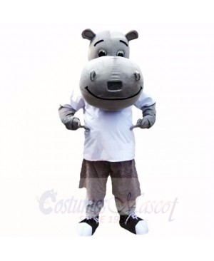 Gray Hippo with White Shirt Mascot Costumes School