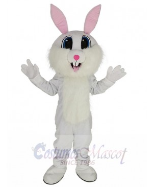 Smiling White Easter Bunny Mascot Costume Animal