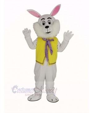 White Easter Bunny Rabbit in Yellow Vest Mascot Costume