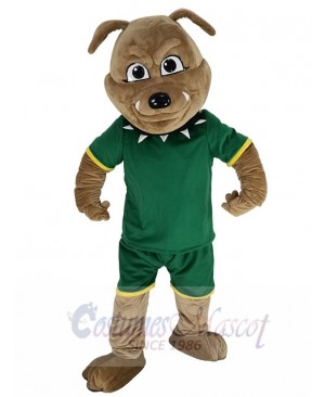 Power Muscles Bulldog Mascot Costume Animal in Green Jersey