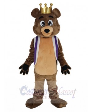 King Billy Bob Bear with Purple Vest Mascot Costume