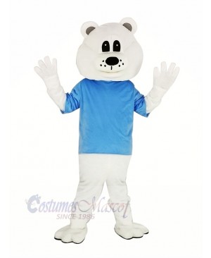 Cute White Bear with Blue T-shirt Mascot Costume Adult