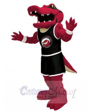 Red Alligator Crocodile Mascot Costume in Black Jersey Animal