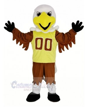 College Eagle with Yellow Vest Mascot Costume Cartoon