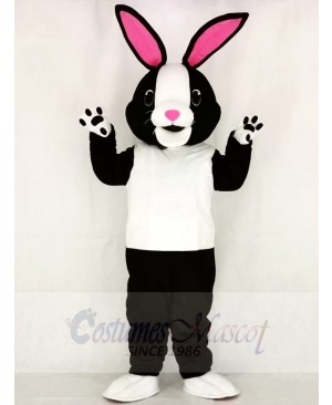 Black and White Bunny Rabbit with Pink Ears Mascot Costume School