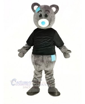 Gray Teddy Bear with Black Coat Mascot Costume Cartoon Male