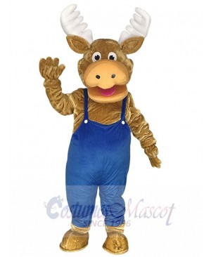 Ikea Moose Mascot Costumes with Dark Blue Overalls Animal