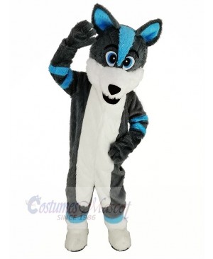 Blue and Gray Husky Dog Fursuit Mascot Costume