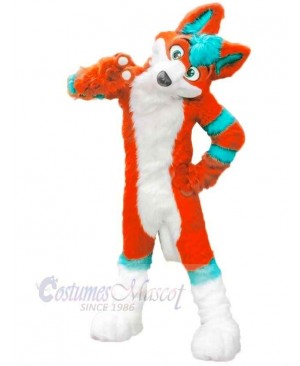 Orange and Blue Husky Dog Fursuit Mascot Costume Cartoon