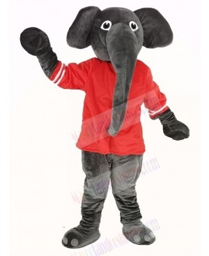 Grey Elephant with Red T-shirt Mascot Costume