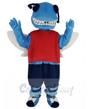 Blue Hornet Mascot Costume in Dark Blue Shorts Animal