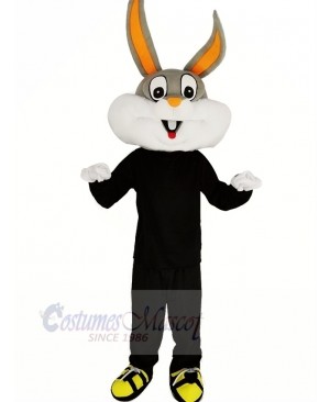 Gray and White Rabbit with Black Coat Mascot Costume