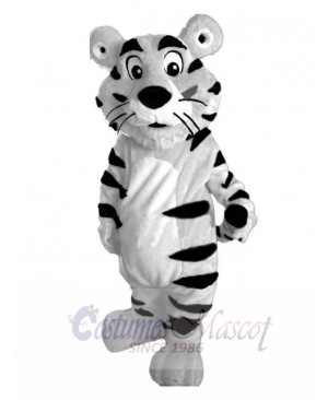 Cute White Tiger with Black Stripes Mascot Costume