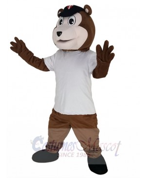 Baseball Brown Bear in White T-shirt Mascot Costume