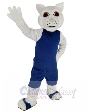 Sporty White Squirrel Mascot Costume Animal in Blue Jersey