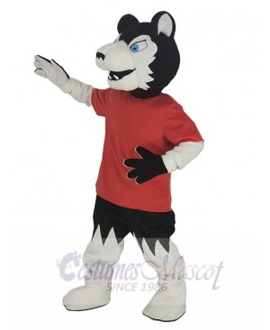Black Wolf Player in Red T-shirt Mascot Costume