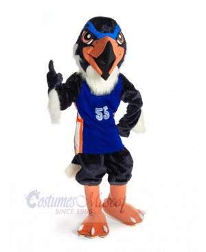 Sporty Fierce Eagle with Blue T-shirt Mascot Costume