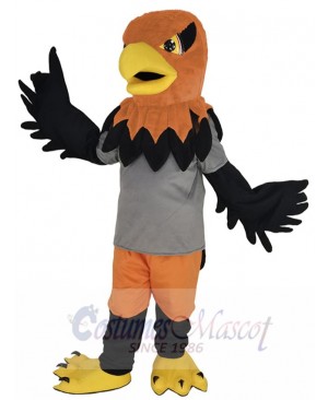 Orange Head Hawk Mascot Costume Animal in Grey T-shirt