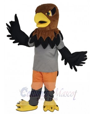 Brown Head Hawk Mascot Costume Animal in Grey T-shirt