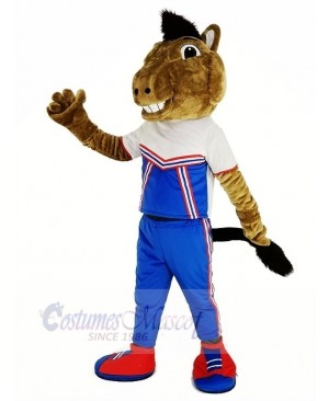 Smiling Sports Mustang Horse Mascot Costume Animal