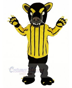 Black Panther in Yellow Striped Clothes Mascot Costume Animal