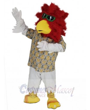 Red Head Rooster Mascot Costume Animal wearing Sunglasses