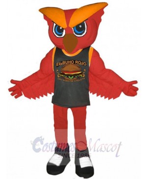 Red Owl in Black Vest Mascot Costume Animal