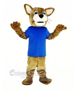 Brown Wildcat with Blue T-shirt Mascot Costume Animal