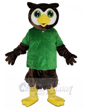 Lovely Owl Mascot Costume Animal in Green T-shirt