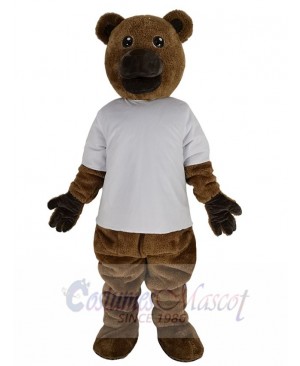 Brown Bear Mascot Costume Animal in White T-shirt