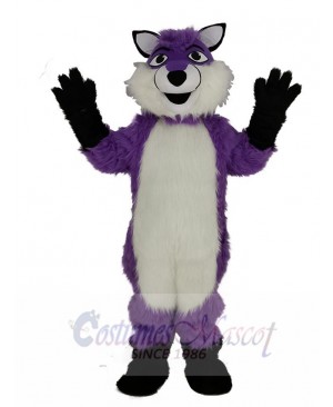 Purple Husky Dog with Long Hair Mascot Costume