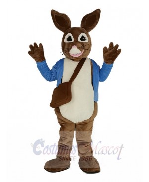 Brown Peter Rabbit in Blue Coat Mascot Costume