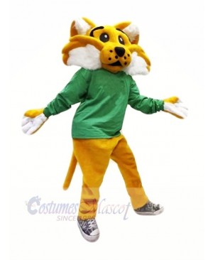 Brown Wildcat with Green Coat Mascot Costume Animal