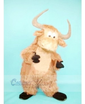 Cute Furry Brown Yak Mascot Costumes Cartoon	