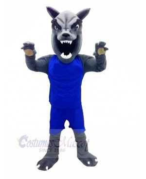 Wolf with Blue Vest Mascot Costumes Cartoon