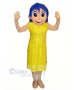 Happy Girl in Yellow Dress Mascot Costume Cartoon