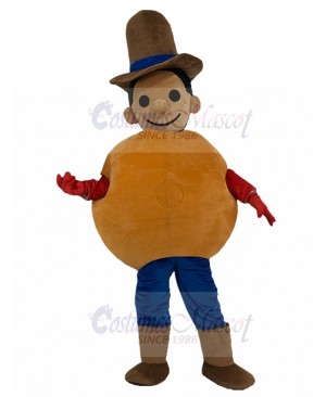 Lovable Bagel Boy Mascot Costume with Brown Top Hat People