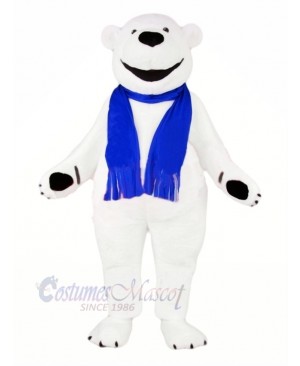 White Bear with Blue Scarf Mascot Costume Cartoon